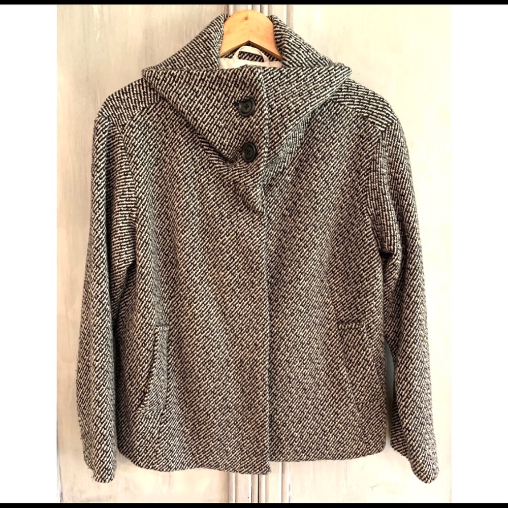 GAP Black & White Tweed Wool Coat Sz 2 - Picture 1 of 8
